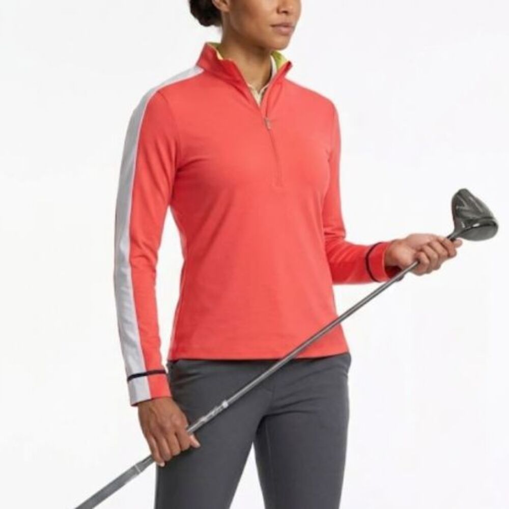 Tail Women's Soft Orange White Stripe 1/2 Zip LS Activewear Golf Pullover Sz L
